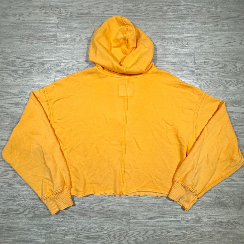 Aerie Womens Hoodie Sweatshirt Yellow Orange Size L Cropped V-Neck Raw Hem - Picture 6 of 7